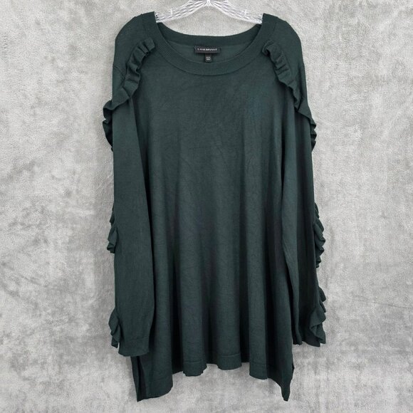 Lane Bryant Sweater 22 24 Dark Forest Green Ruffle Sleeves Stretchy Side Slits - Picture 1 of 12